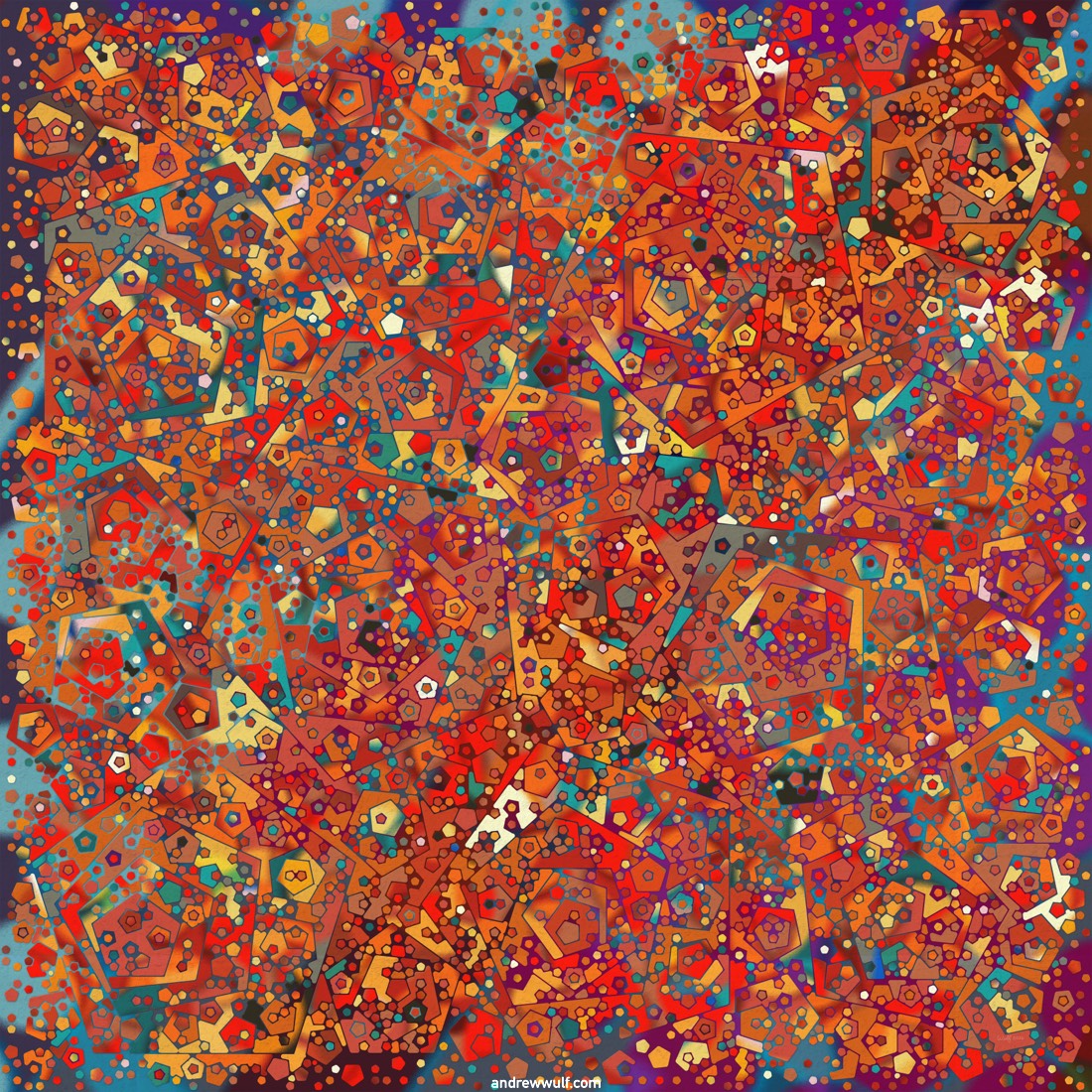 Artwork named: Spilled Pentagons In Red